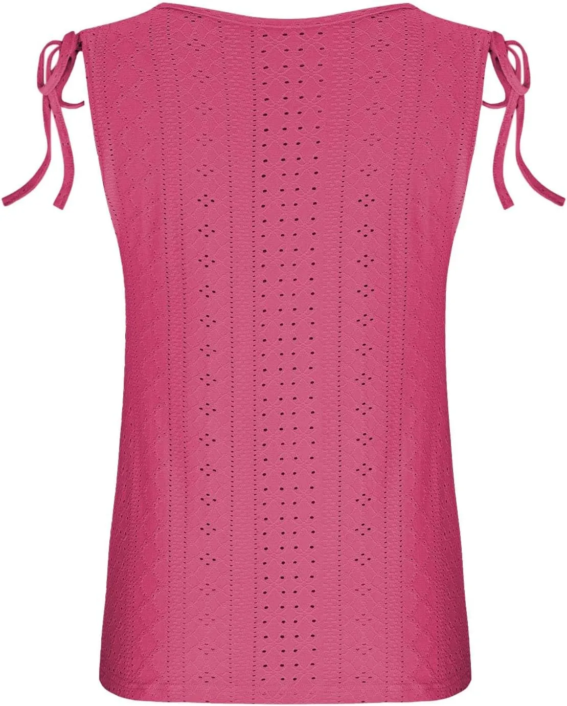 Women Sleeveless Eyelet Tops Scoop Neck Blouse Button Front Tie-Shoulder Shirt Summer Tanks Casual Pullover Tees