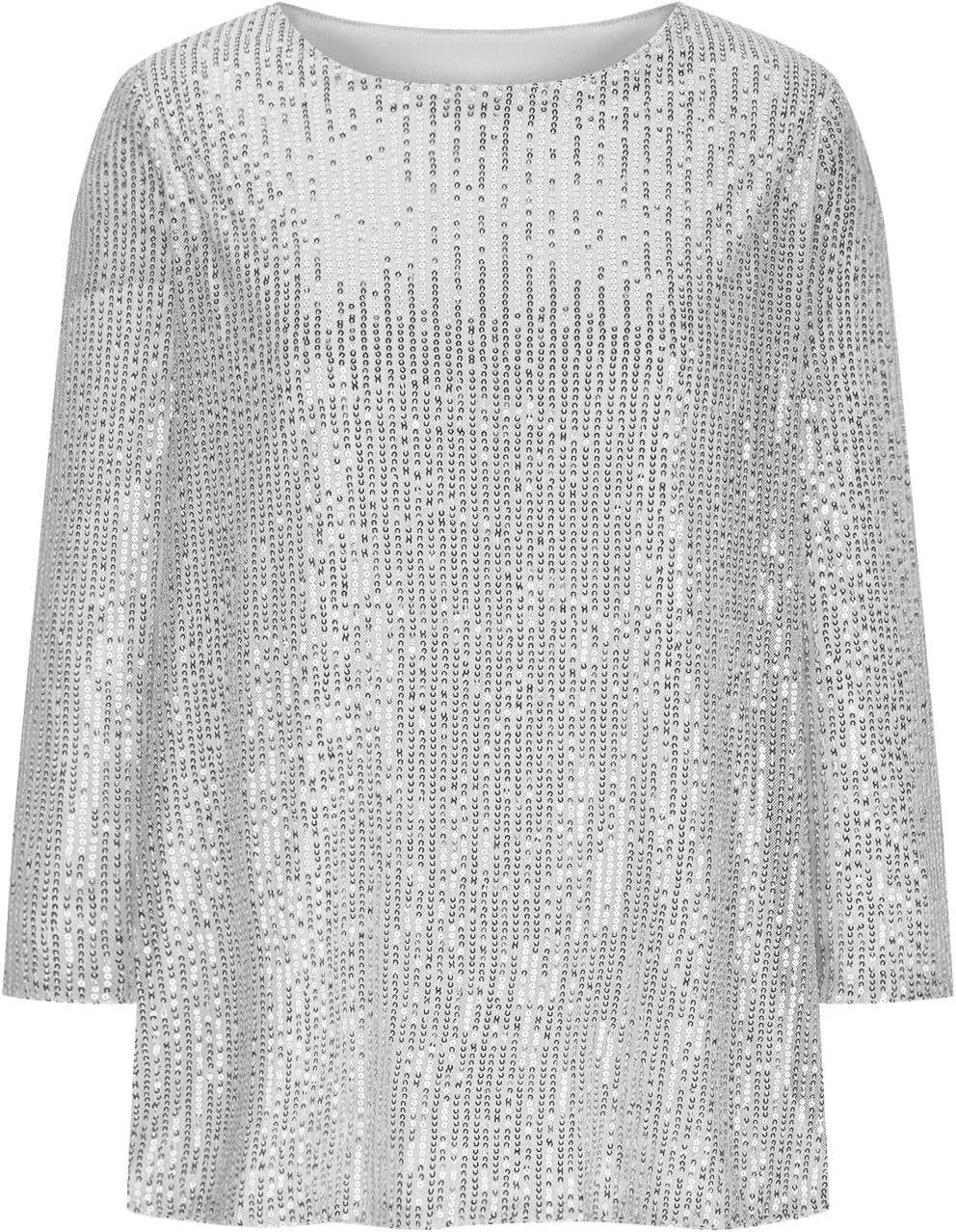 Women Sparkle Sequins 3/4 Sleeve Tee Tops Dressy Causal Crewneck T-Shirts Summer Glitter Party Club Holiday Blouses
