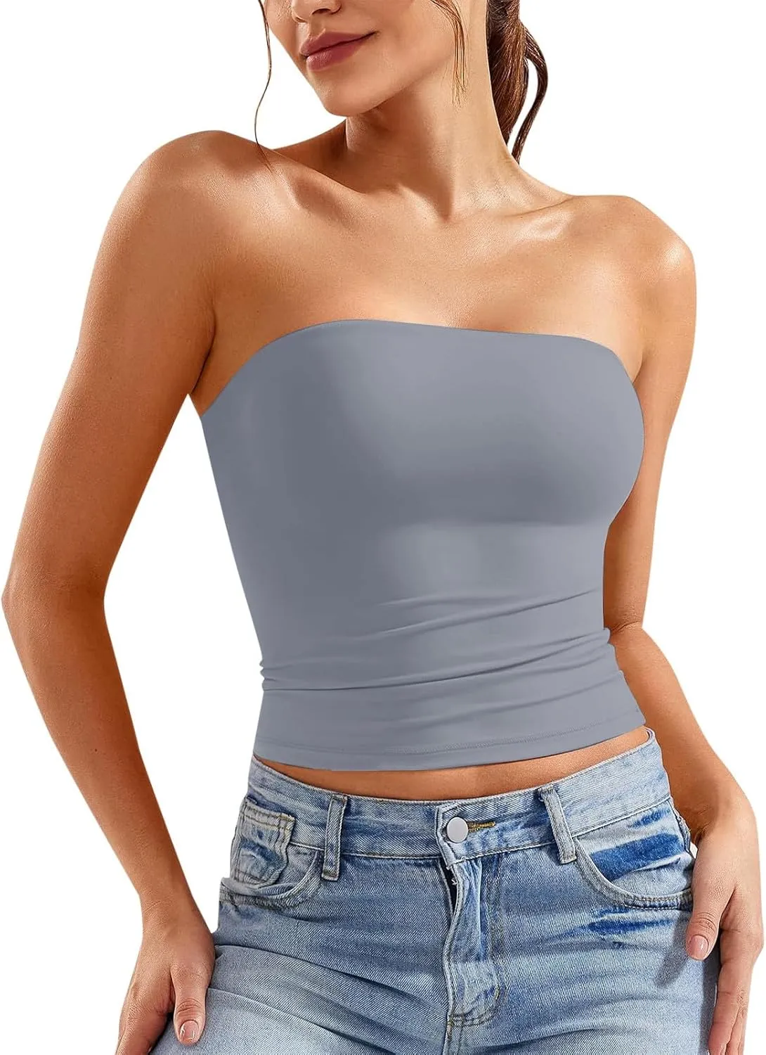 Women Strapless Tube Top Sexy Sleeveless Backless Bandeau Shirts Y2K Going Out Crop Tops Summer Outfits 2025