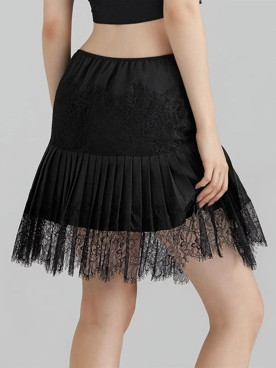 Women Y2K Lace Mini Skirts Summer Lace Slip Pleated Ruffle Floral Lace Tiered Short Skirts