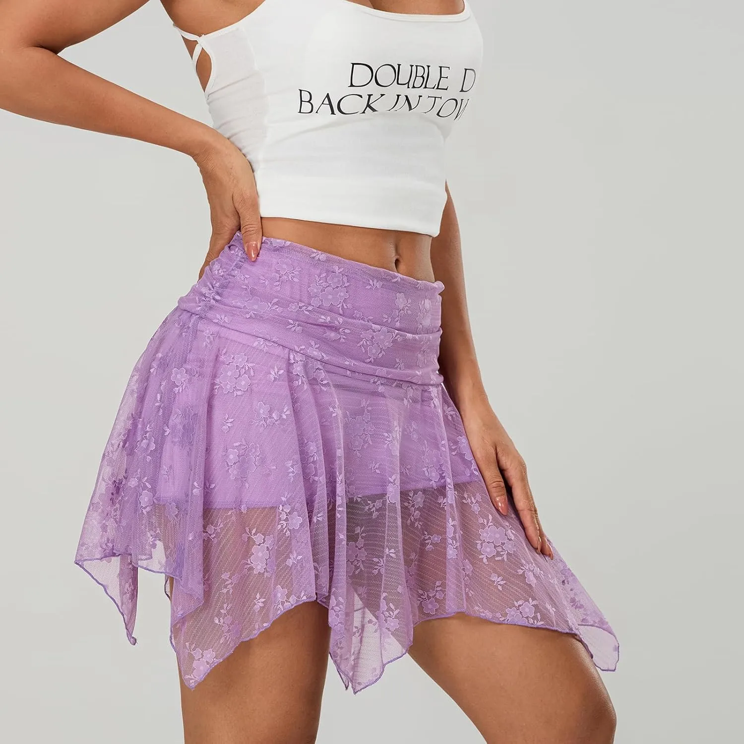 Women Y2k Lace Slip Skirt Lace Mini Skirts Pleated Ruffle Floral Lace Tiered Short Skirts Streetwear