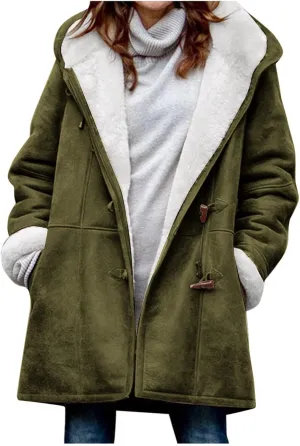 Womens 2024 Winter Fuzzy Fleece Jacket Hooded Color Block Patchwork Coats Soft Outdoor Sherpa Lined Thick Coat