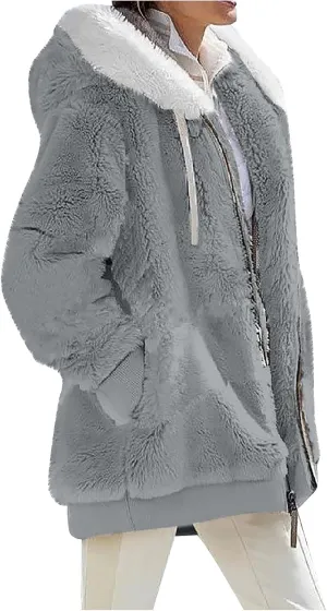 Womens 2024 Winter Fuzzy Fleece Jacket Hooded Color Block Patchwork Coats Soft Outdoor Sherpa Lined Thick Coat