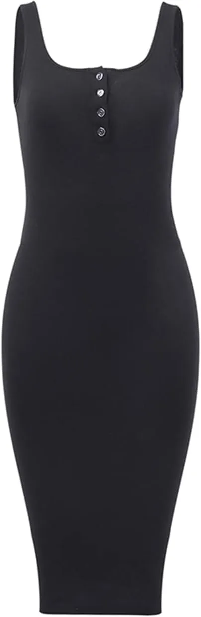 Women's Basic Ribbed Sundress Stretchy Bodycon Casual Midi Tank Dress