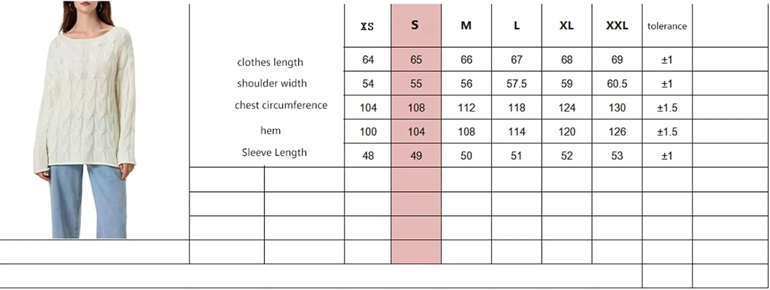 Womens Cable Knitted Sweaters Hollow Long Sleeve Scoop Neck Loose Pullovers Tops Fall Winter Casual Streetwear Outfits