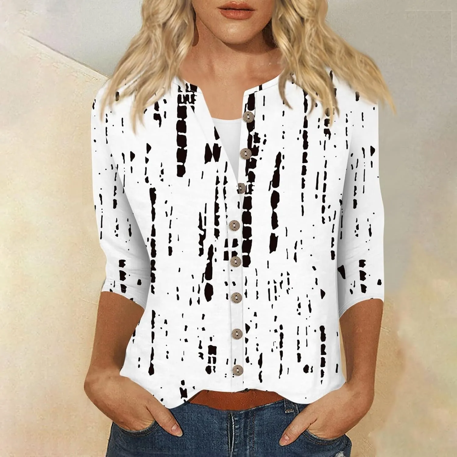 Women's Casual V-Neck 3/4 Sleeve Button Down Floral Print Blouse Top for Spring and Summer Fashion Outfit 2025 Fashion