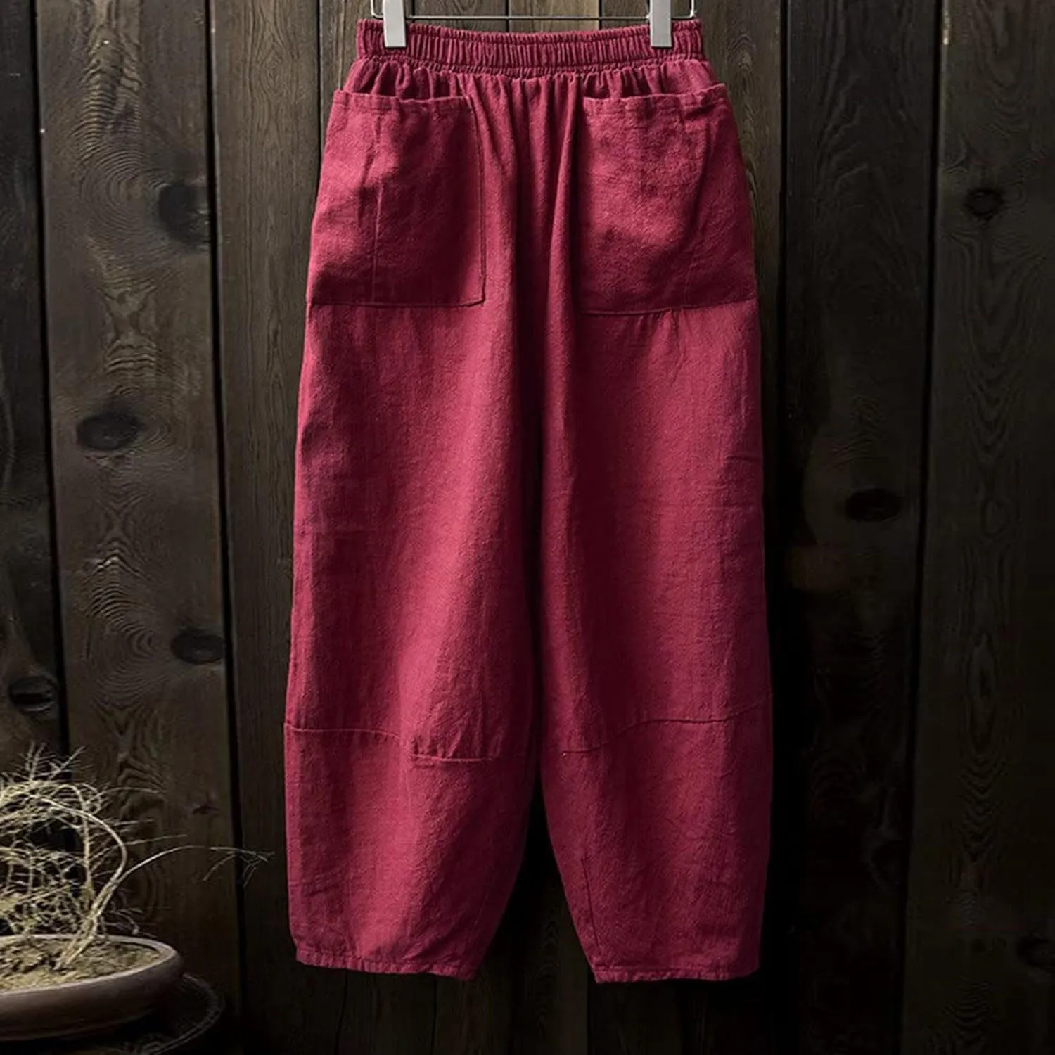 Womens Cotton Linen Summer Palazzo Pants Flowy Wide Leg Beach Pants High Waist Long Lounge Trouser with Pocket