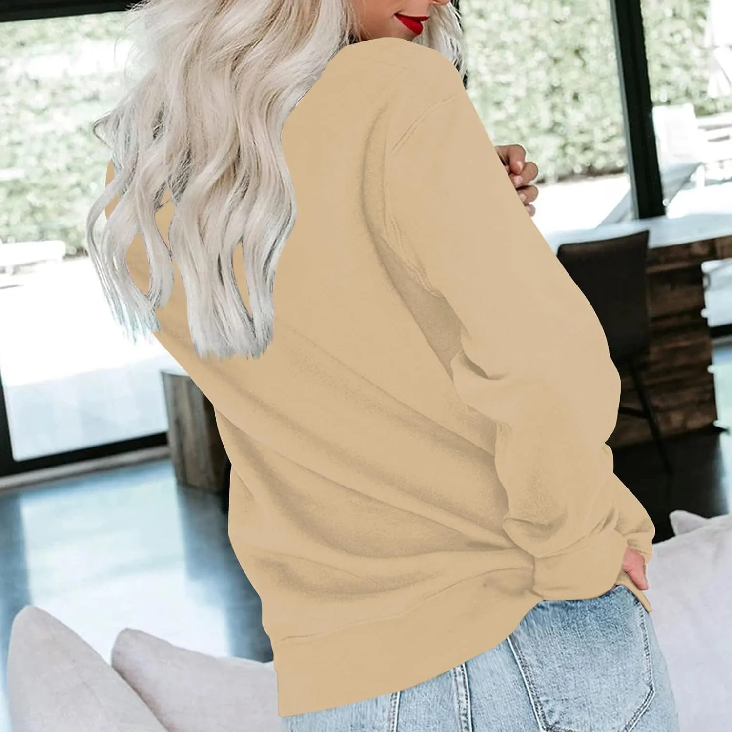 Womens Crewneck Sweatshirts No Hood Fall Long Sleeve Outfits Fashion Solid Oversized Sweatshirt Winter Pullover 2024