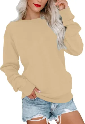 Womens Crewneck Sweatshirts No Hood Fall Long Sleeve Outfits Fashion Solid Oversized Sweatshirt Winter Pullover 2024