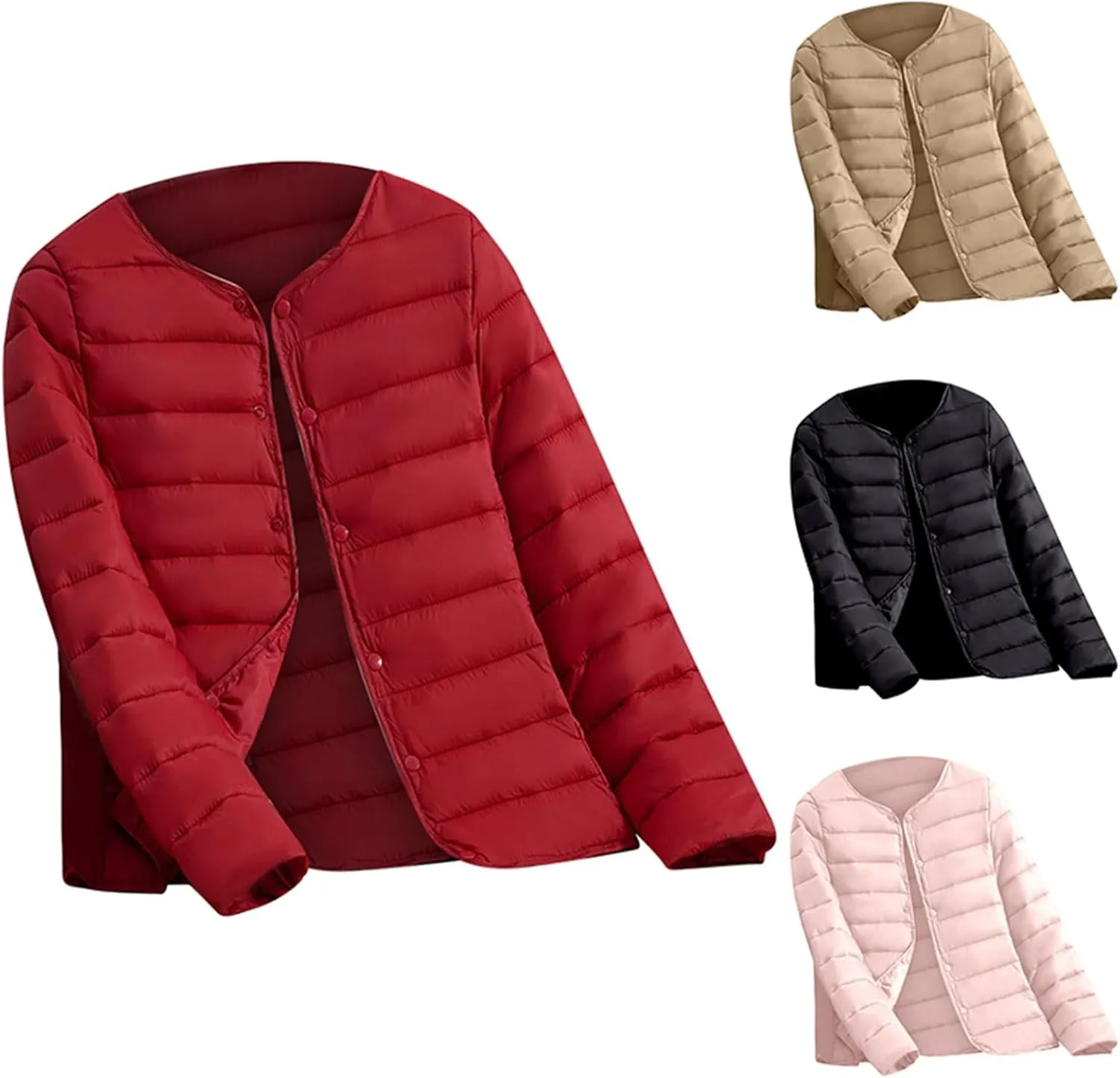 Women's Down Jacket, Water-Resistant Puffer Jacket Fall Coat with Round Neck&V-Neck