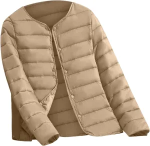 Women's Down Jacket, Water-Resistant Puffer Jacket Fall Coat with Round Neck&V-Neck