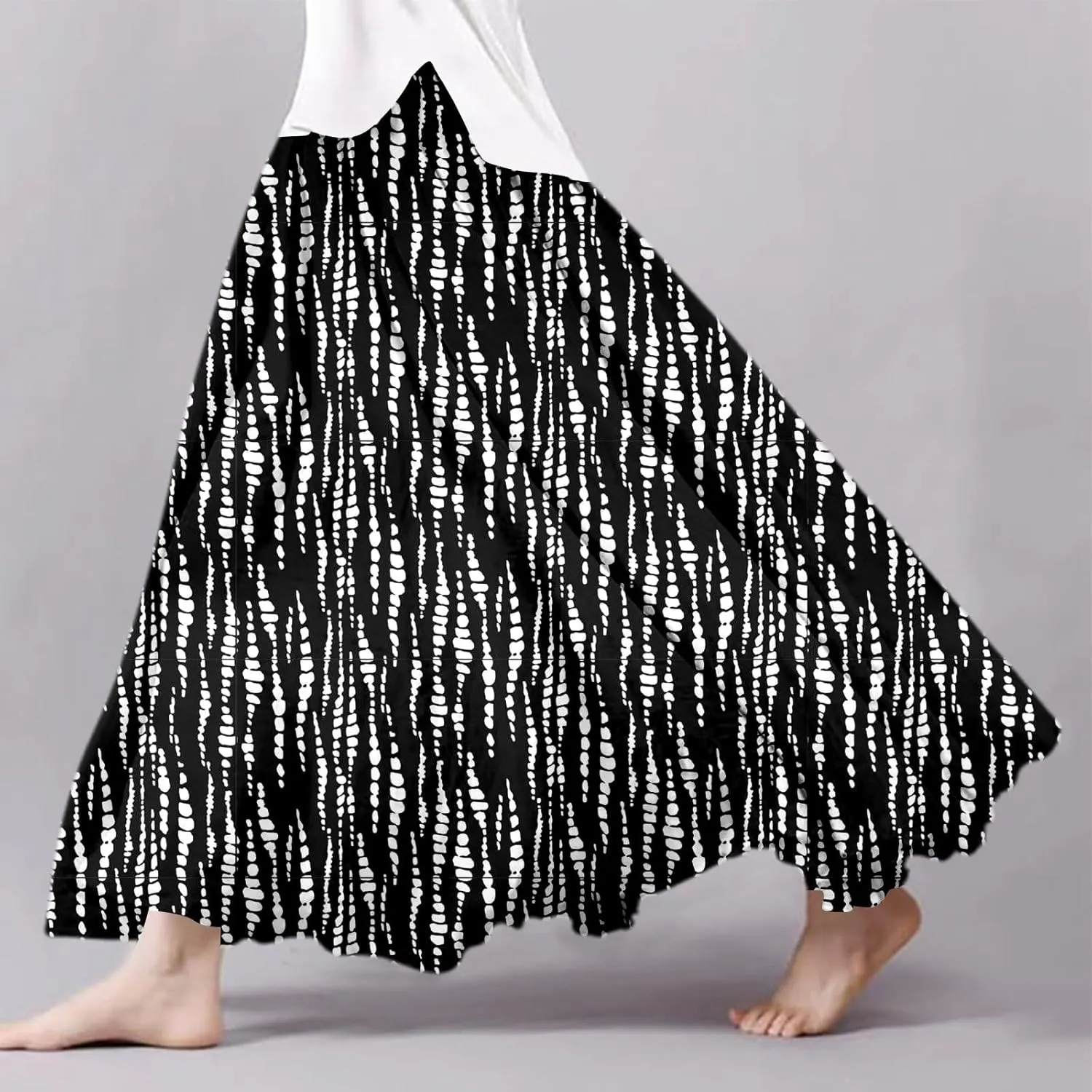 Women's Elastic High Waist Retro Pleated A-Line Flared Maxi Skirt Casual Beach Vacation Floral Boho Flowy Dress