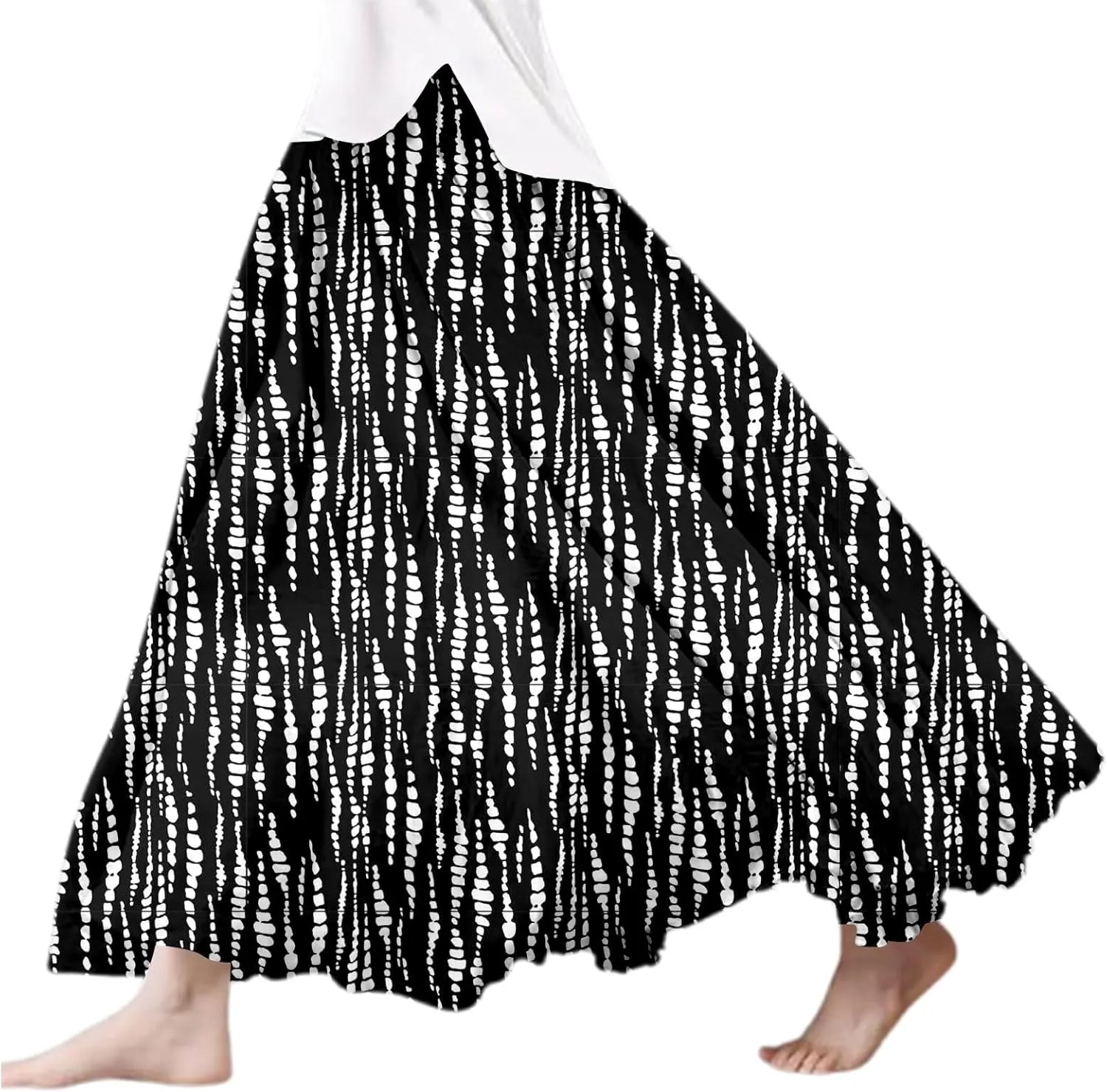 Women's Elastic High Waist Retro Pleated A-Line Flared Maxi Skirt Casual Beach Vacation Floral Boho Flowy Dress