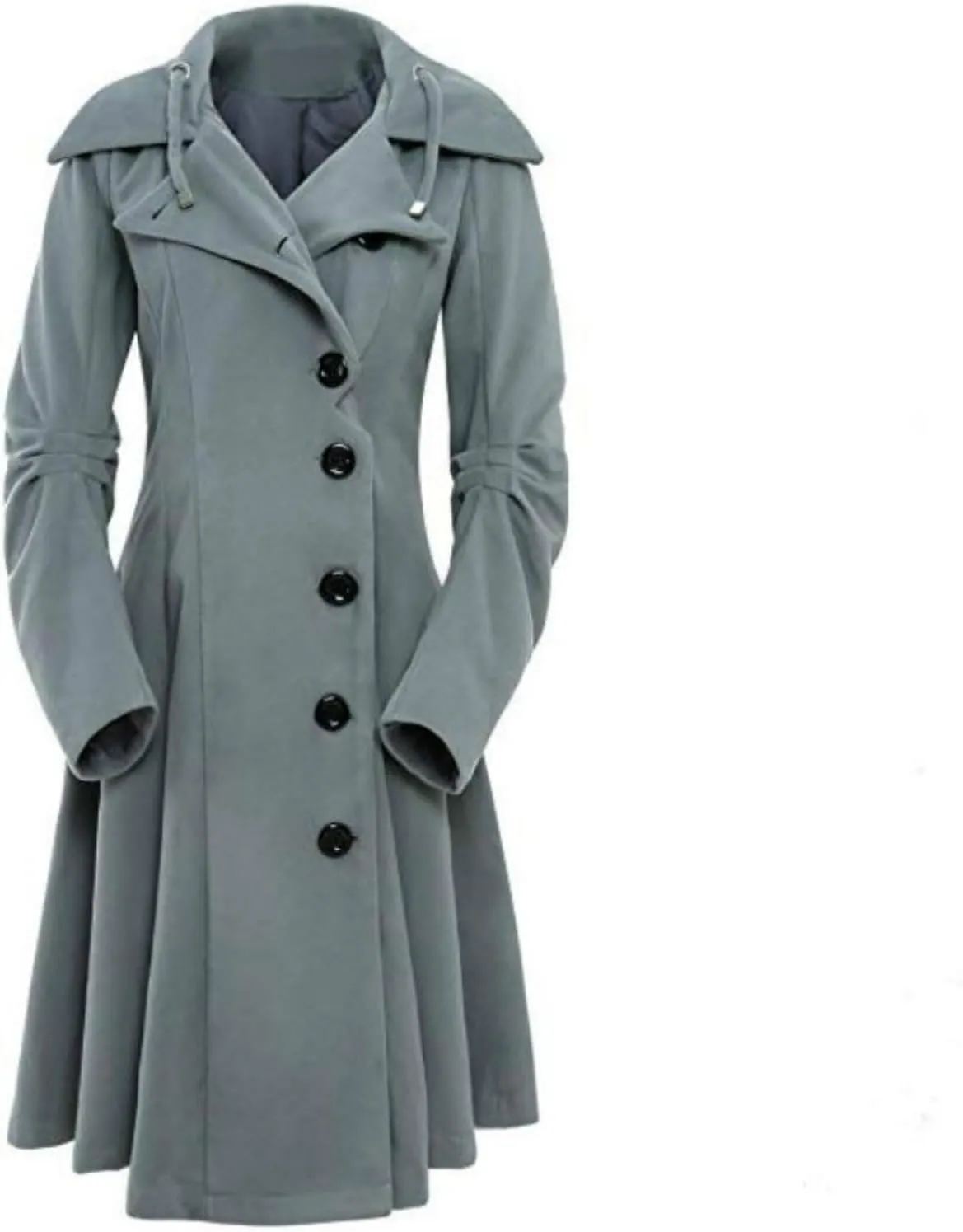 Women's elegant pea coat Gothic asymmetric hem dress Ruffled high-low coat Wool long trench coat Outerwear