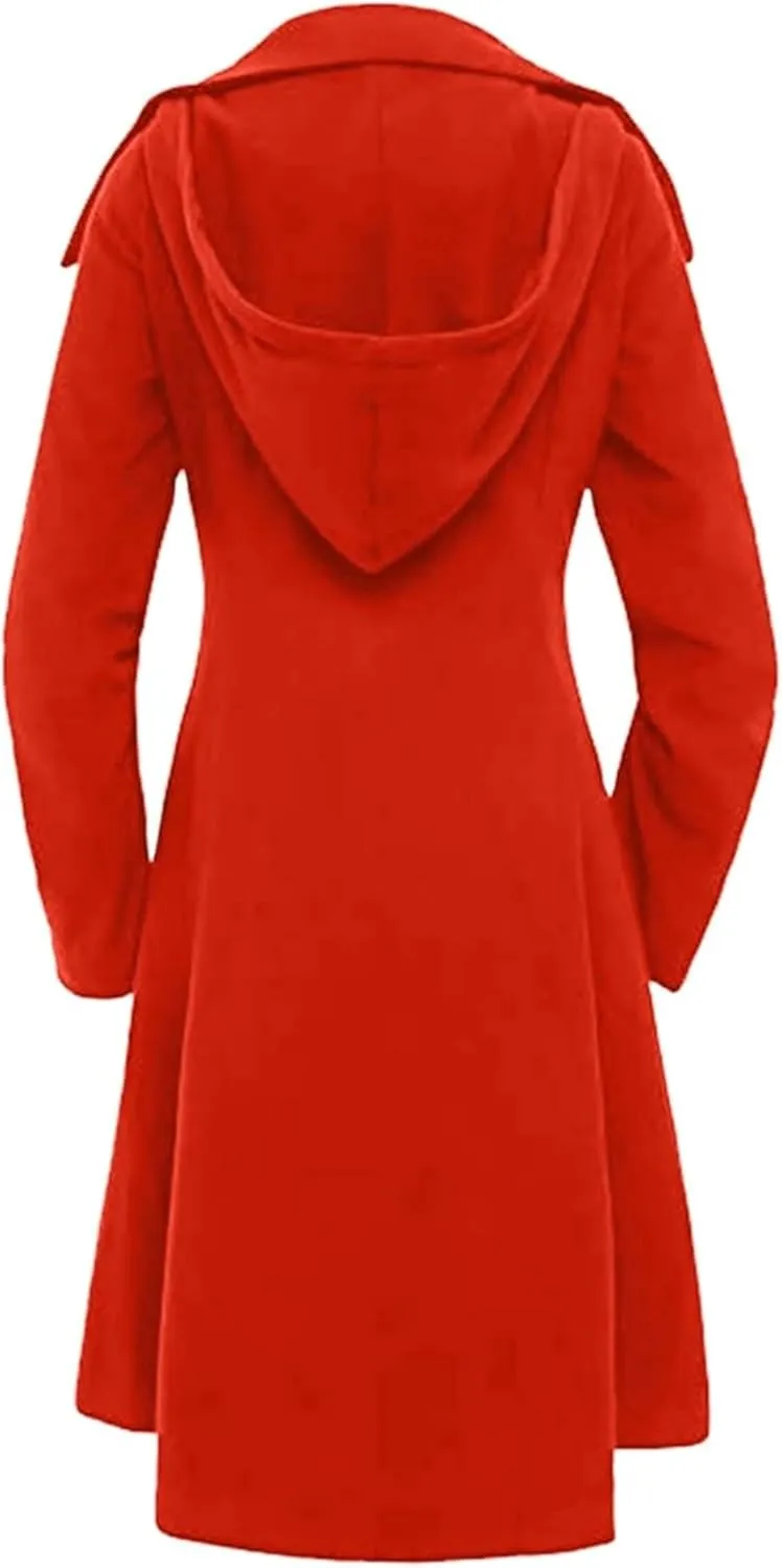Women's elegant pea coat Gothic asymmetric hem dress Ruffled high-low coat Wool long trench coat Outerwear