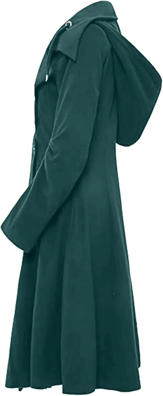 Women's elegant pea coat Gothic asymmetric hem dress Ruffled high-low coat Wool long trench coat Outerwear
