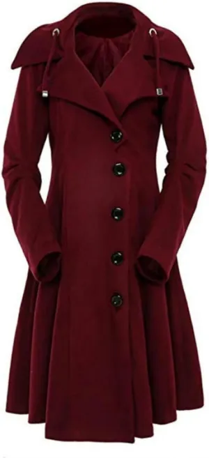 Women's elegant pea coat Gothic asymmetric hem dress Ruffled high-low coat Wool long trench coat Outerwear