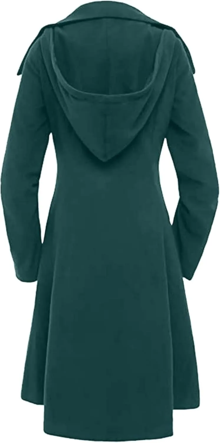 Women's elegant pea coat Gothic asymmetric hem dress Ruffled high-low coat Wool long trench coat Outerwear