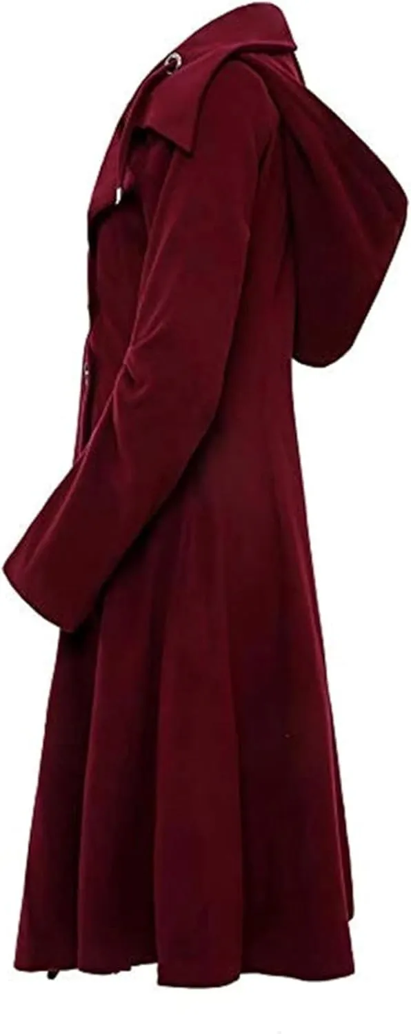 Women's elegant pea coat Gothic asymmetric hem dress Ruffled high-low coat Wool long trench coat Outerwear