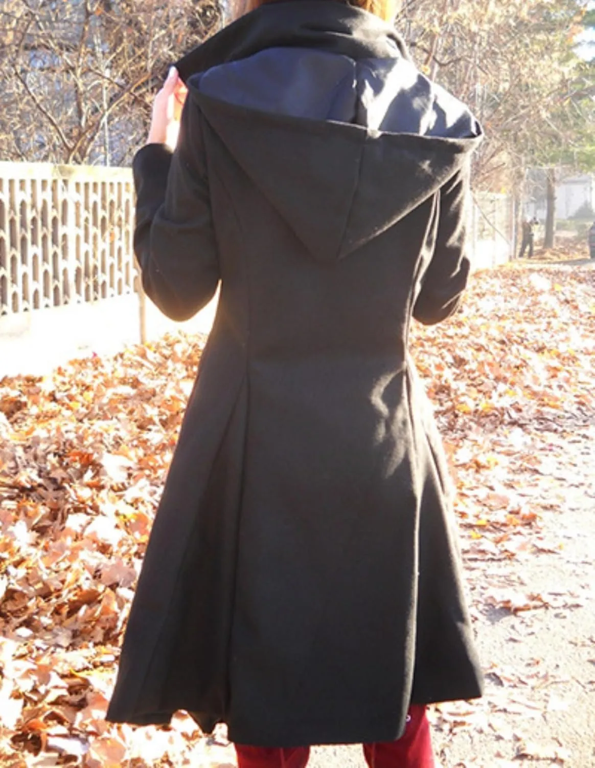 Women's elegant pea coat Gothic asymmetric hem dress Ruffled high-low coat Wool long trench coat Outerwear