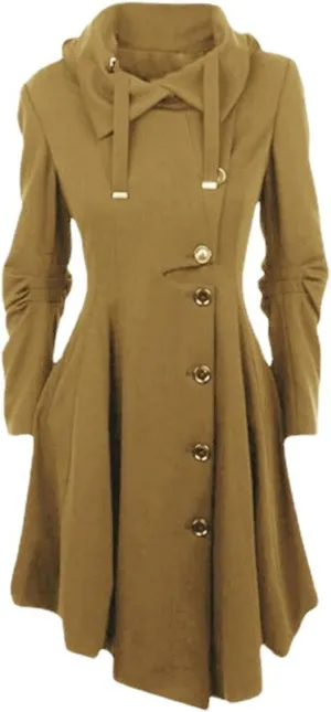 Women's elegant pea coat Gothic asymmetric hem dress Ruffled high-low coat Wool long trench coat Outerwear