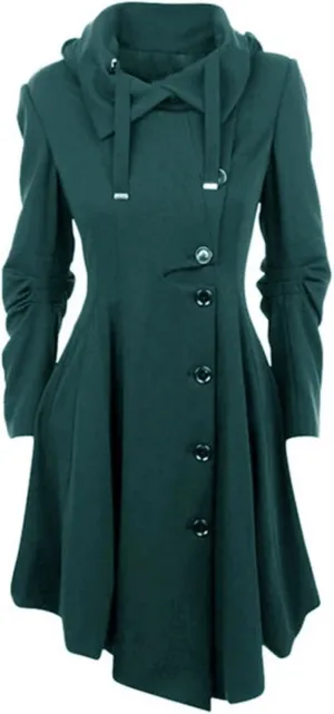 Women's elegant pea coat Gothic asymmetric hem dress Ruffled high-low coat Wool long trench coat Outerwear