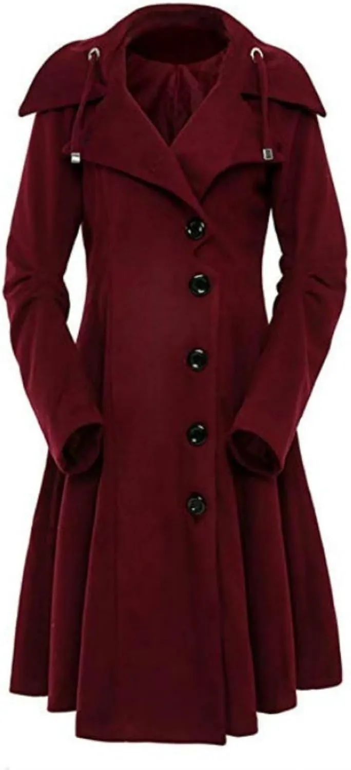 Women's elegant pea coat Gothic asymmetric hem dress Ruffled high-low coat Wool long trench coat Outerwear