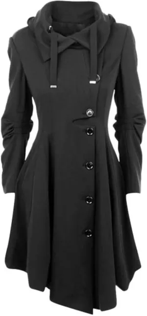 Women's elegant pea coat Gothic asymmetric hem dress Ruffled high-low coat Wool long trench coat Outerwear