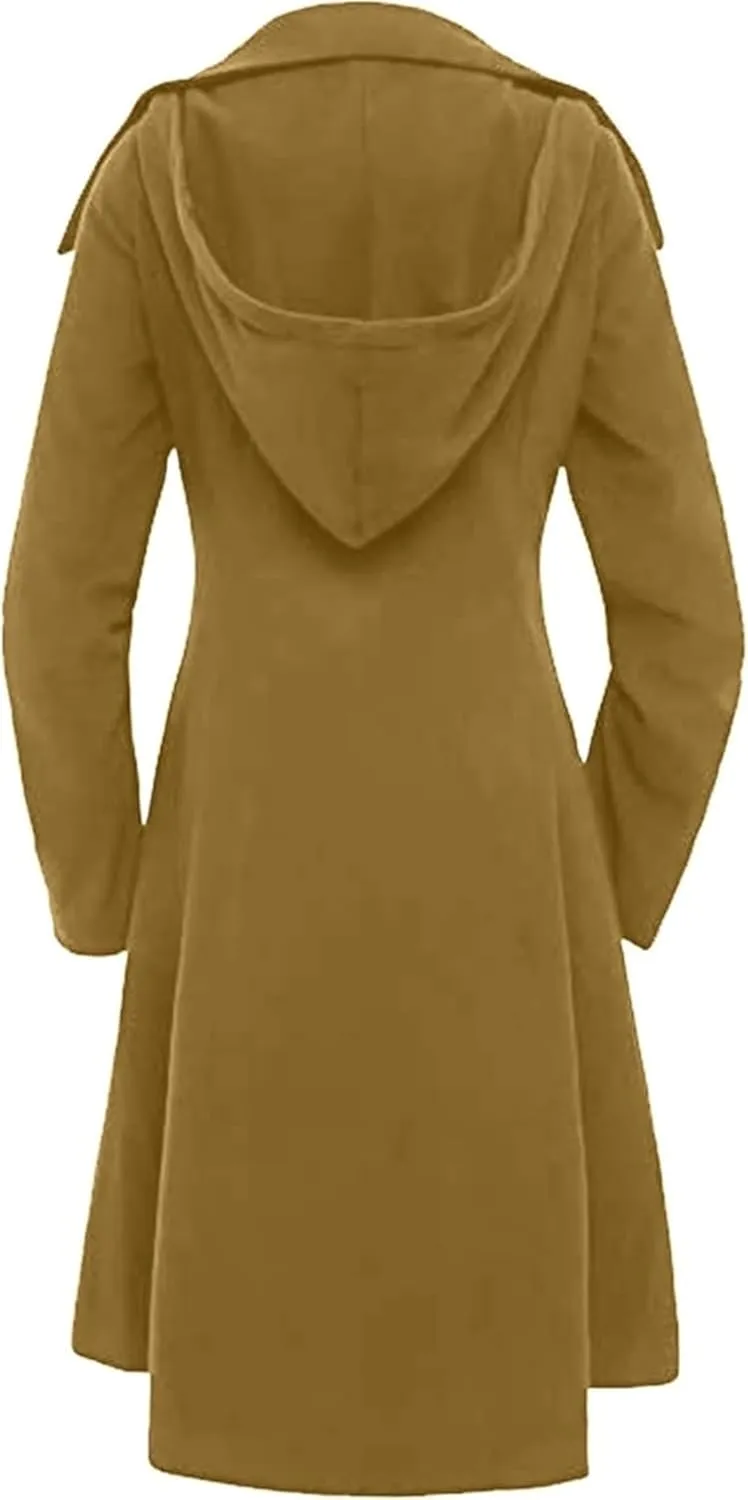 Women's elegant pea coat Gothic asymmetric hem dress Ruffled high-low coat Wool long trench coat Outerwear