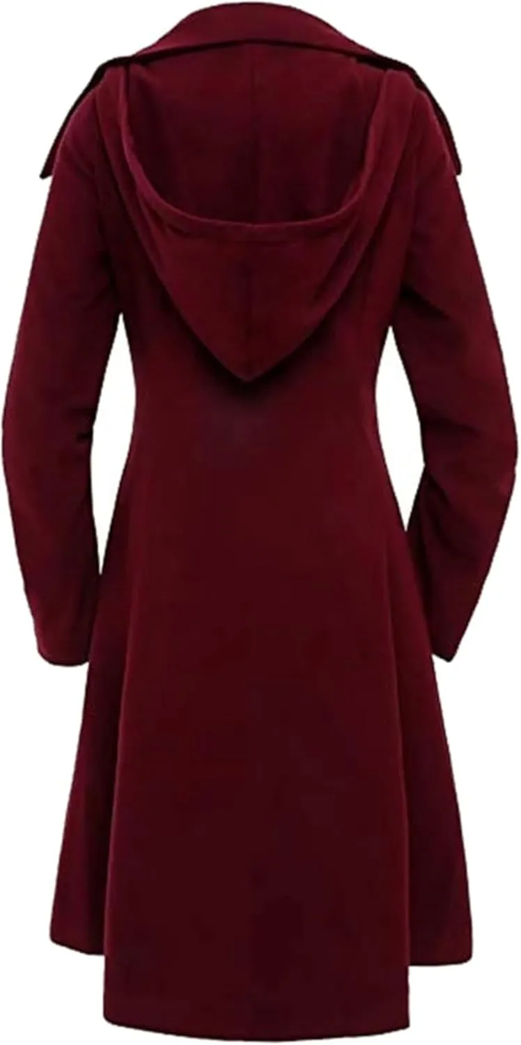 Women's elegant pea coat Gothic asymmetric hem dress Ruffled high-low coat Wool long trench coat Outerwear