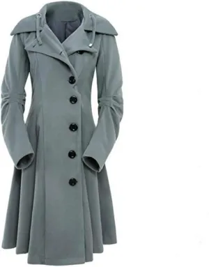 Women's elegant pea coat Gothic asymmetric hem dress Ruffled high-low coat Wool long trench coat Outerwear