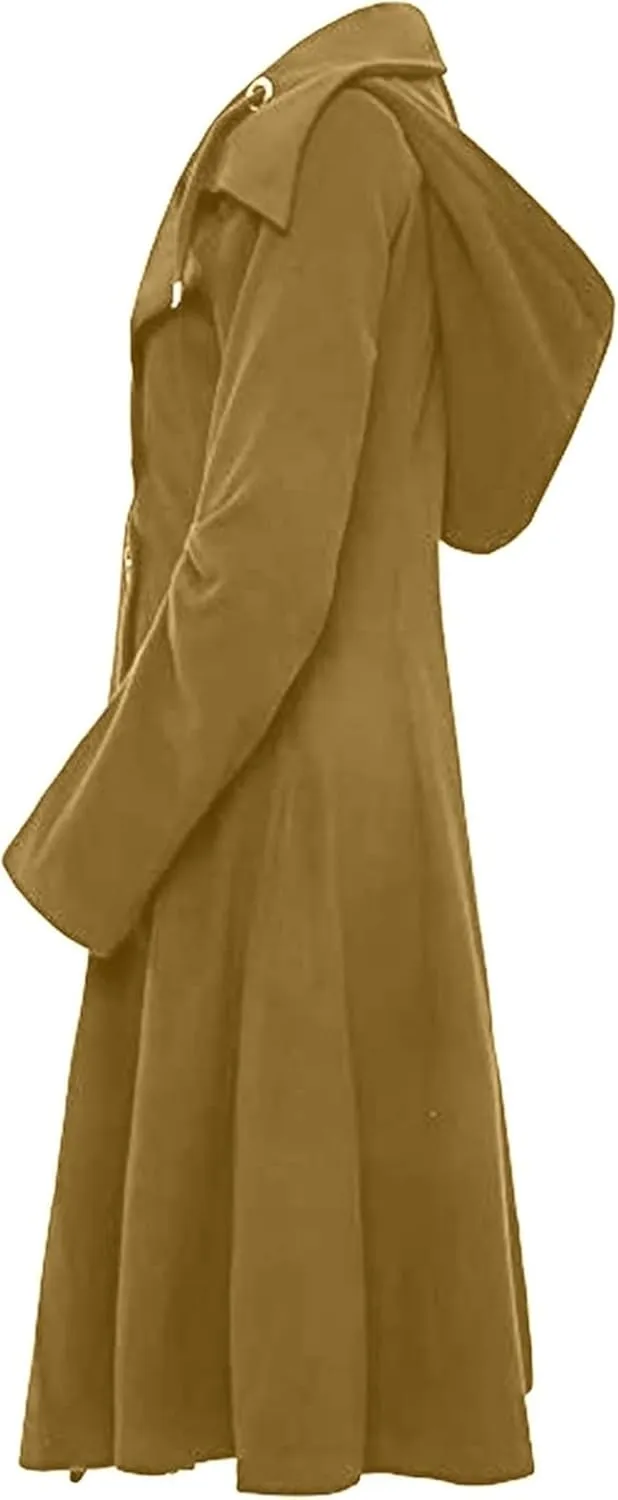 Women's elegant pea coat Gothic asymmetric hem dress Ruffled high-low coat Wool long trench coat Outerwear