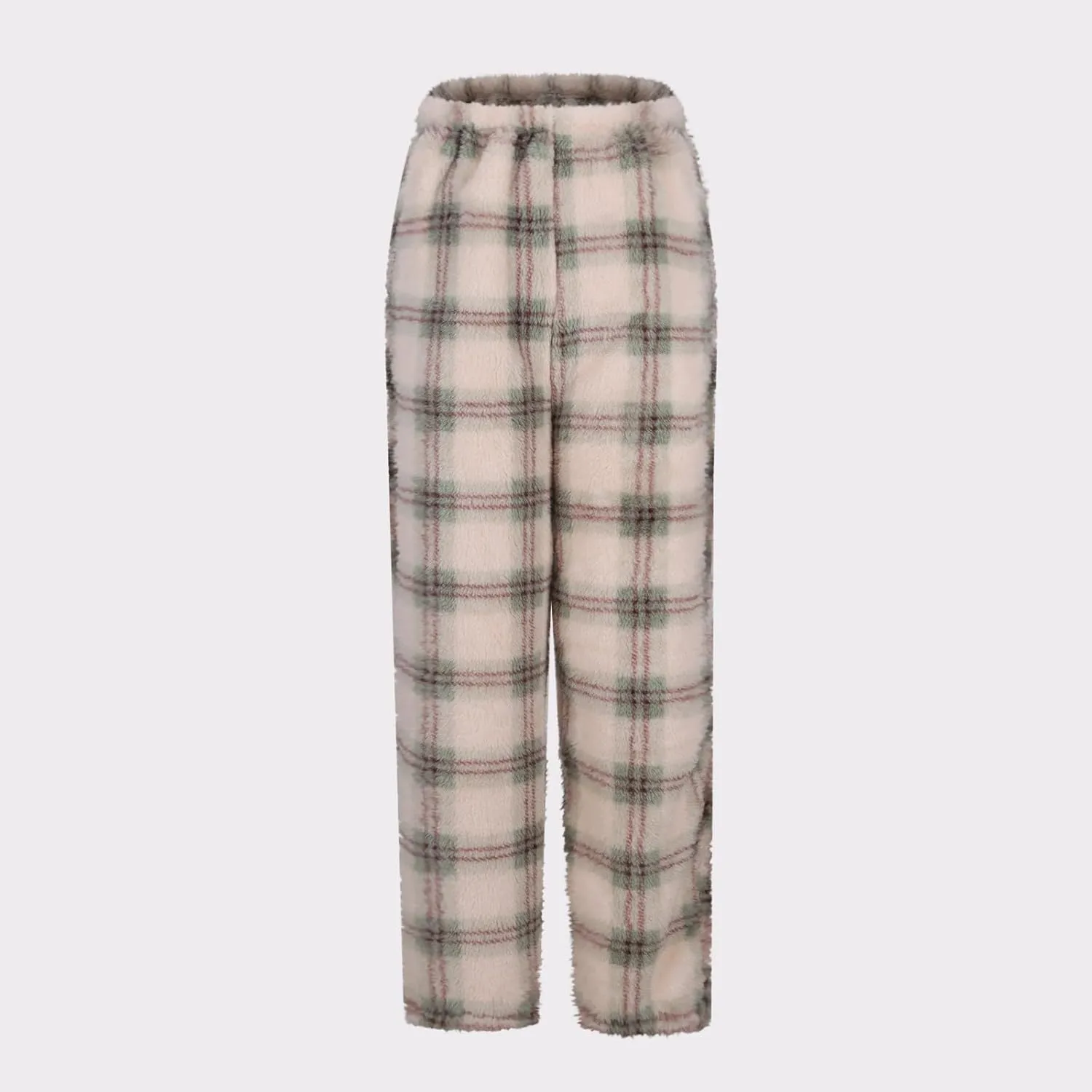 Womens Flannel Pants Furry Pj Pants Plaid Pajamas Bottoms Thick Lounge Pants Comfy Plush Sleep Pants Fleece Trousers