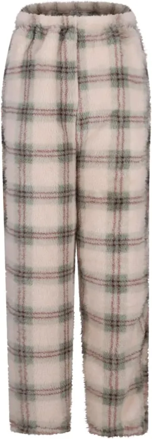 Womens Flannel Pants Furry Pj Pants Plaid Pajamas Bottoms Thick Lounge Pants Comfy Plush Sleep Pants Fleece Trousers