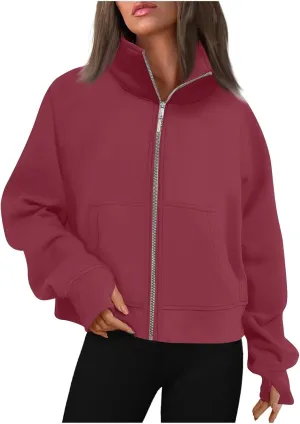Women's Full Zip Up Sweatshirt Jackets Oversized Fleece Long Sleeve Tops With Pockets Thumb Hole Fall Outfits Clothes