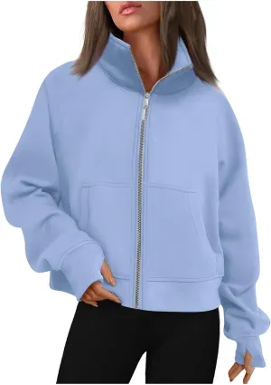 Women's Full Zip Up Sweatshirt Jackets Oversized Fleece Long Sleeve Tops With Pockets Thumb Hole Fall Outfits Clothes