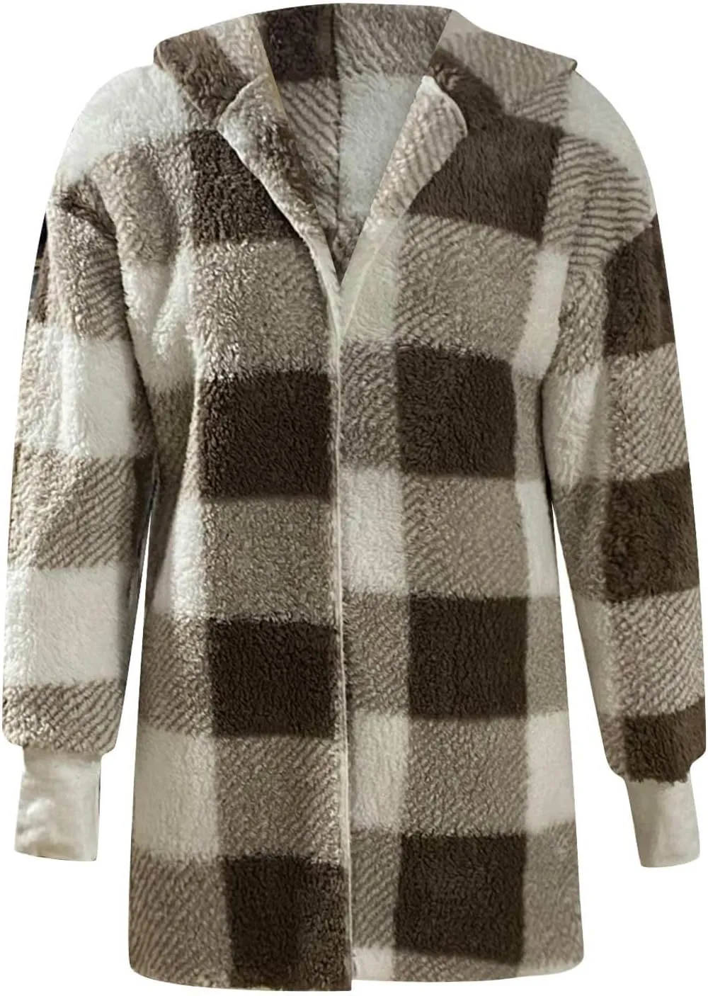 Womens Fuzzy Fleece Jacket Plaid Fuzzy Sherpa Thermal Coat Casual Fall Winter Warm Outwear Clothes