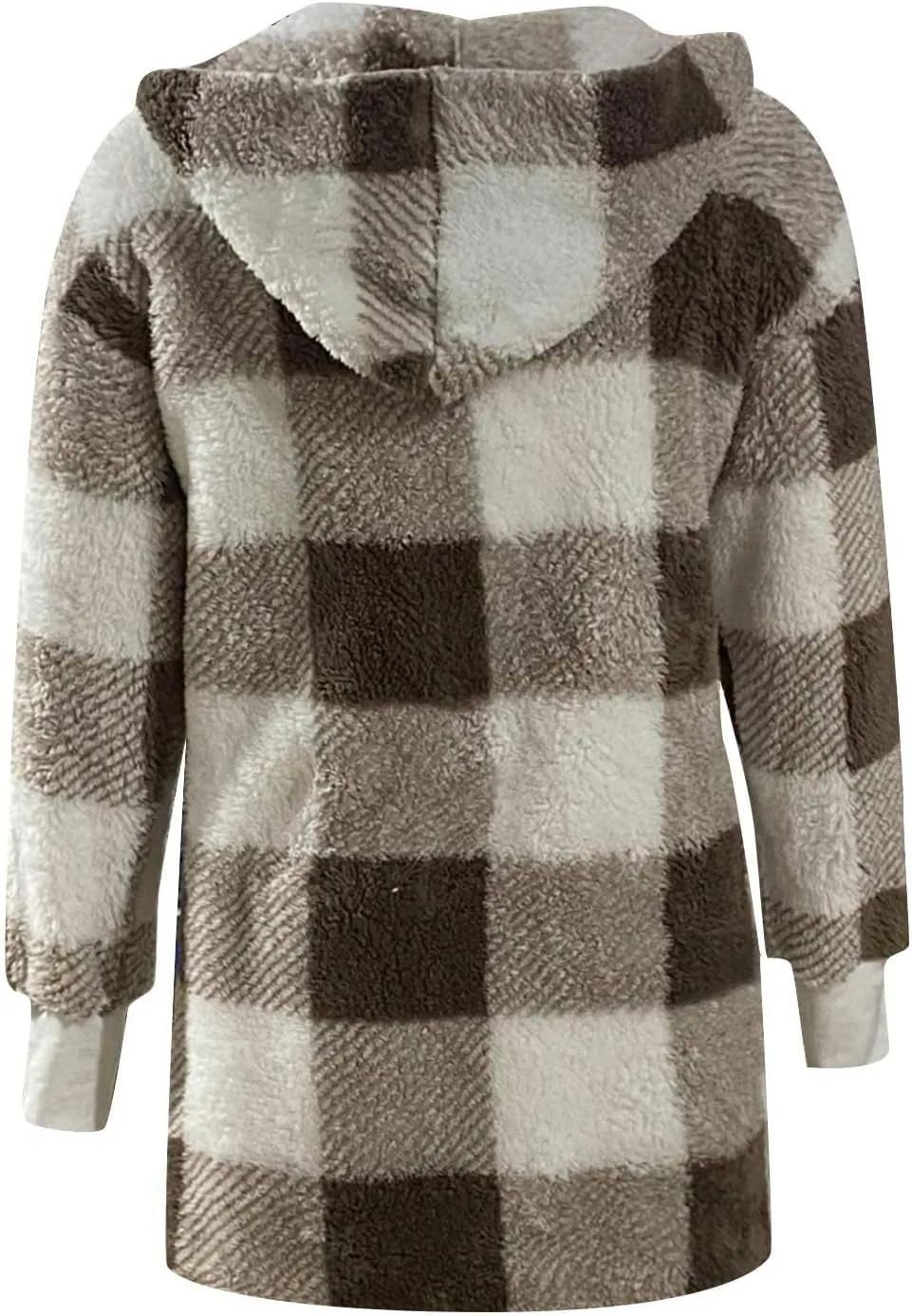 Womens Fuzzy Fleece Jacket Plaid Fuzzy Sherpa Thermal Coat Casual Fall Winter Warm Outwear Clothes