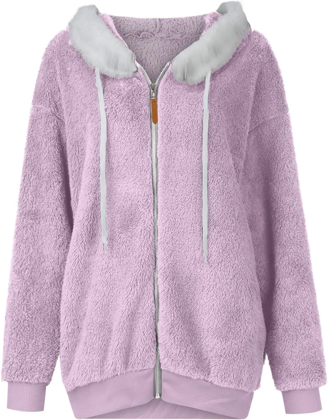 Womens Fuzzy Fleece Jacket Winter Full Zip Plush Hooded Cardigan Coats Soft Oversized Shaggy Warm Outerwear with Pockets