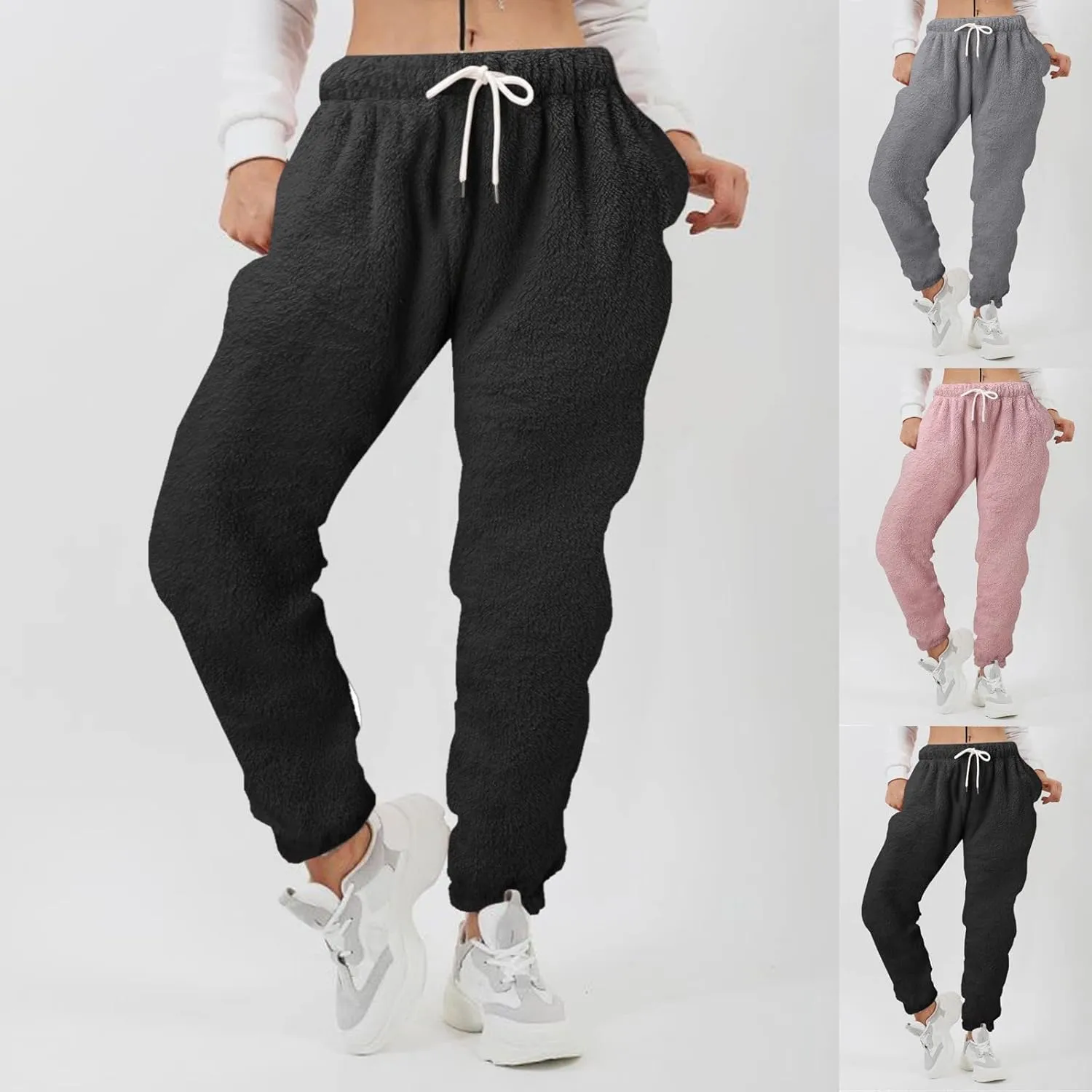 Womens Fuzzy Fleece Pants,2022 Winter Novelty Thicken Jogger Fitness Sweatpants Soft Fluffy Fleece Home Pajama Pants