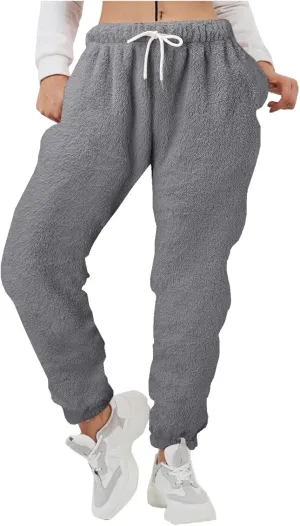 Womens Fuzzy Fleece Pants,2022 Winter Novelty Thicken Jogger Fitness Sweatpants Soft Fluffy Fleece Home Pajama Pants