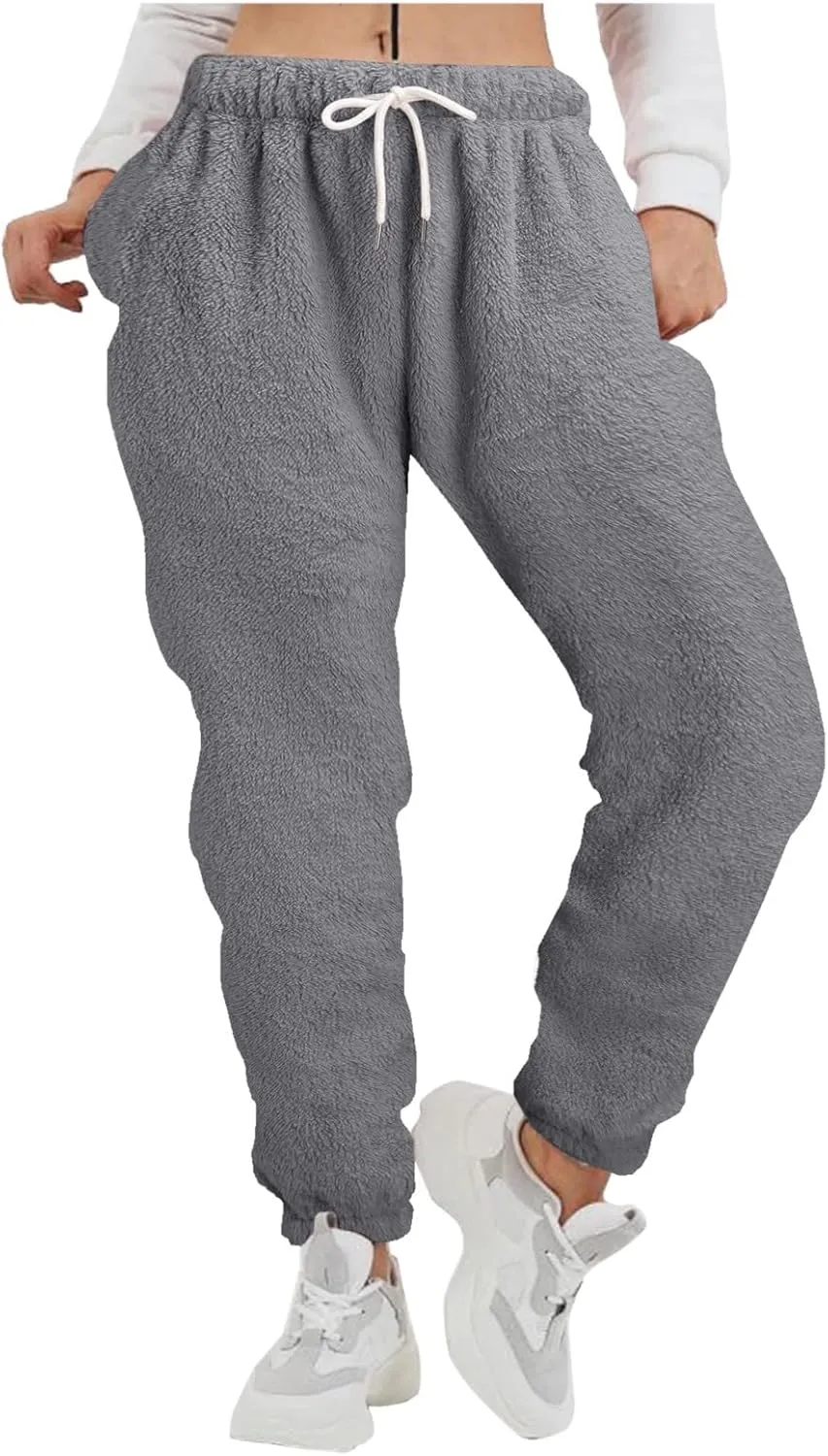 Womens Fuzzy Fleece Pants,2022 Winter Novelty Thicken Jogger Fitness Sweatpants Soft Fluffy Fleece Home Pajama Pants