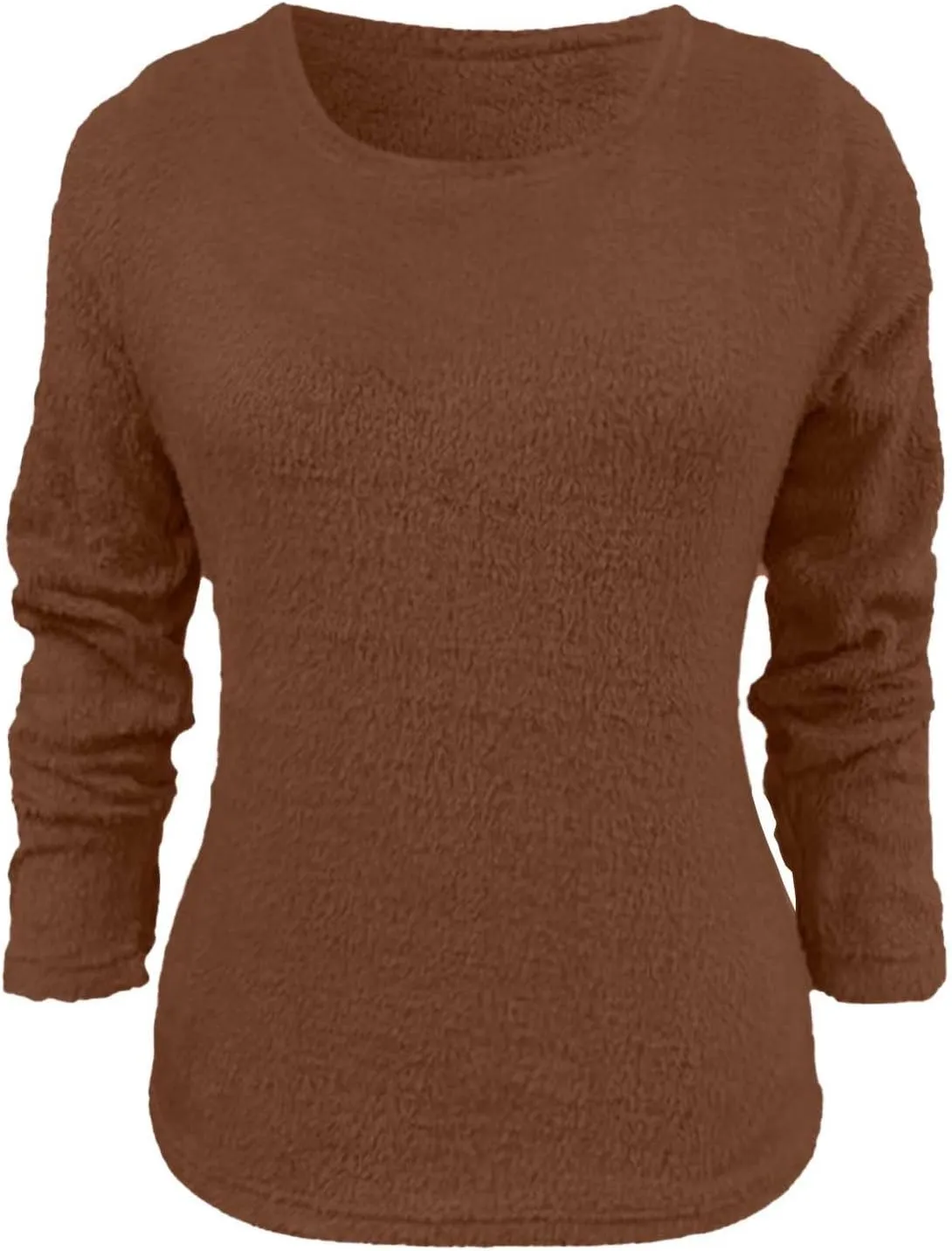 Womens Fuzzy Sweater Fluffy Crewneck Pullover Sweaters Long Sleeve Sweatshirt Plain Jumper Fall Top Kawaii Clothes