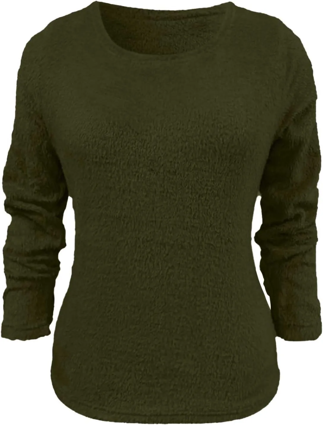 Womens Fuzzy Sweater Fluffy Crewneck Pullover Sweaters Long Sleeve Sweatshirt Plain Jumper Fall Top Kawaii Clothes
