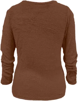 Womens Fuzzy Sweater Fluffy Crewneck Pullover Sweaters Long Sleeve Sweatshirt Plain Jumper Fall Top Kawaii Clothes