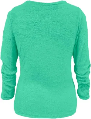 Womens Fuzzy Sweater Fluffy Crewneck Pullover Sweaters Long Sleeve Sweatshirt Plain Jumper Fall Top Kawaii Clothes
