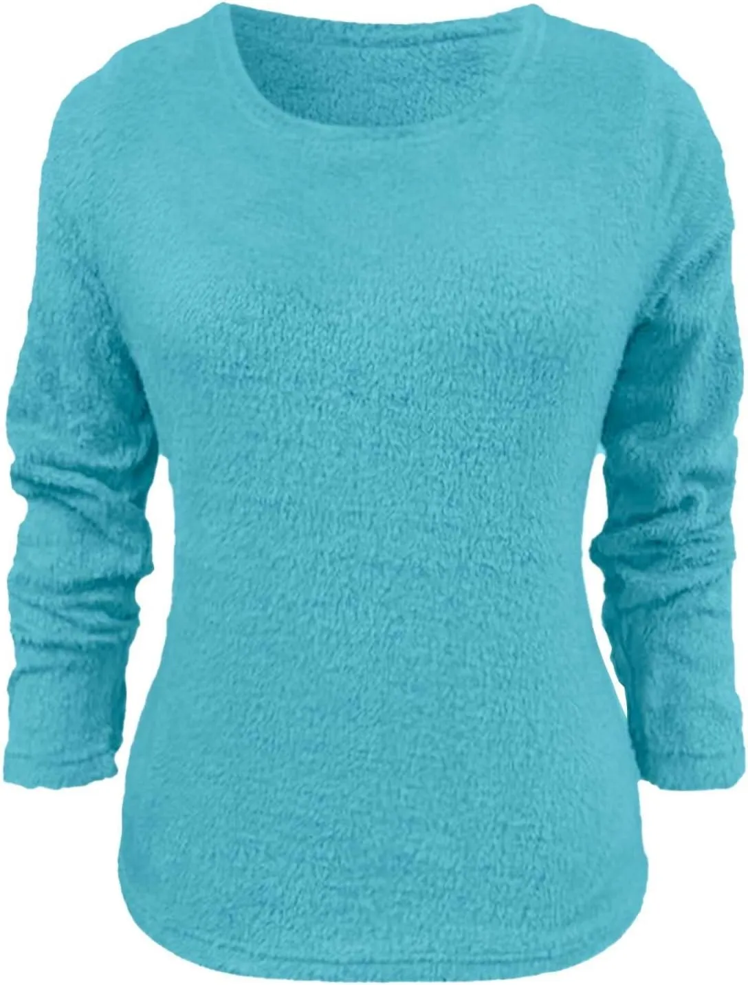 Womens Fuzzy Sweater Fluffy Crewneck Pullover Sweaters Long Sleeve Sweatshirt Plain Jumper Fall Top Kawaii Clothes