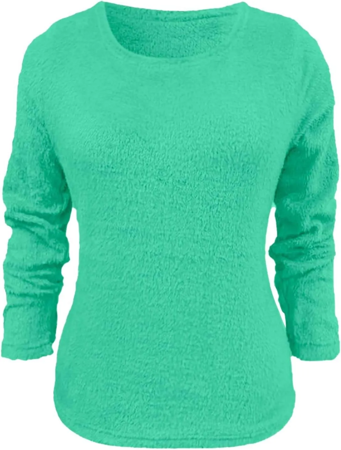 Womens Fuzzy Sweater Fluffy Crewneck Pullover Sweaters Long Sleeve Sweatshirt Plain Jumper Fall Top Kawaii Clothes