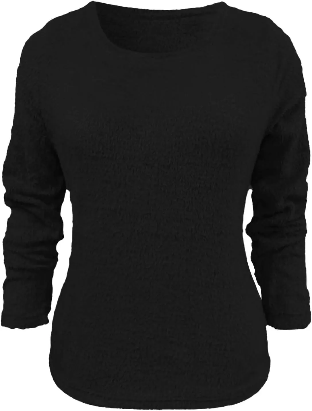 Womens Fuzzy Sweater Fluffy Crewneck Pullover Sweaters Long Sleeve Sweatshirt Plain Jumper Fall Top Kawaii Clothes