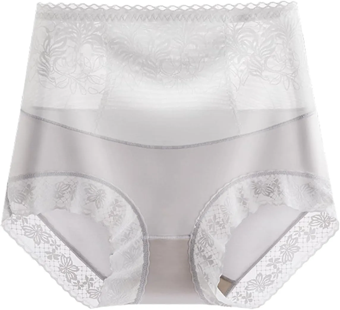 Women's High Waist Cotton Underwear Soft Brief Sexy Lace Panties Regular Butt Lift Seamless Brief
